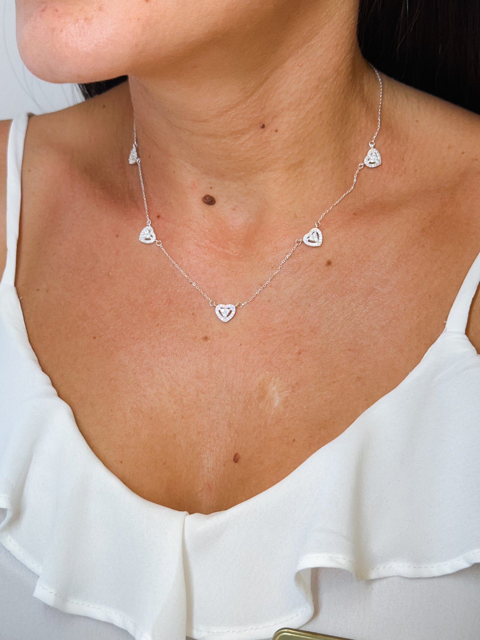 COLAR 5 CORAÇÕES LUXO EM PRATA 925